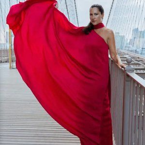 Osman Lula Satin One Shoulder Dress | Red Gown | Celebrity Favorite | Size S